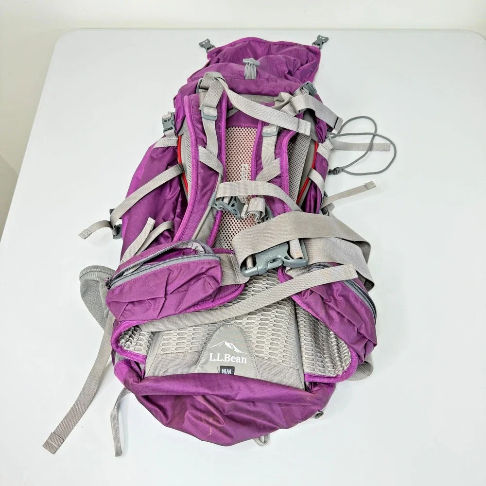 L.L. Bean AT38W Purple Gray Zip Pocket Adjustable Strap Hiking Backpack Bag